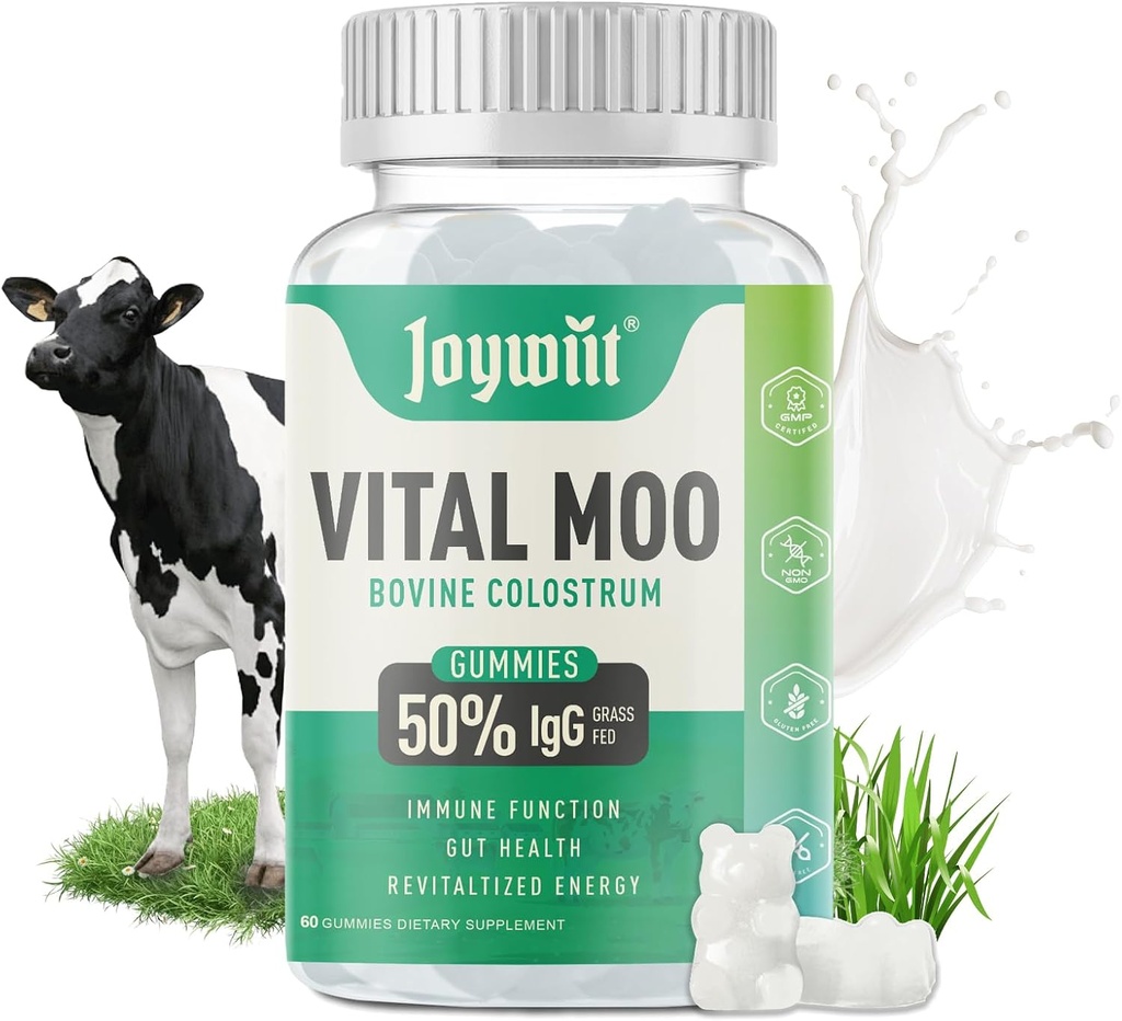 Colostrum Gummies 2000mg, Organic Bovine Colostrum Supplement for Muscle Growth, Energy Boost, Gut Health, Hair, Gluten Free, Calostro Bovino para Adultos Organico, 60 Count