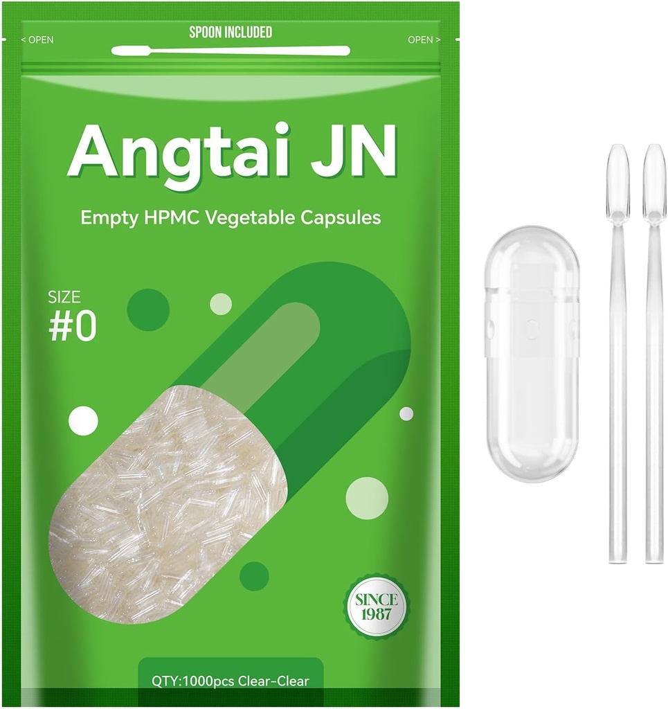 Size 0 Capsules Empty Vegan Plant Based Clear (1,000 Count) Gluten Free, Non-GMO, Halal Certified Pill Caps Filling Kit with 2 Spoons for Vegetarian DIY Your Own Supplements