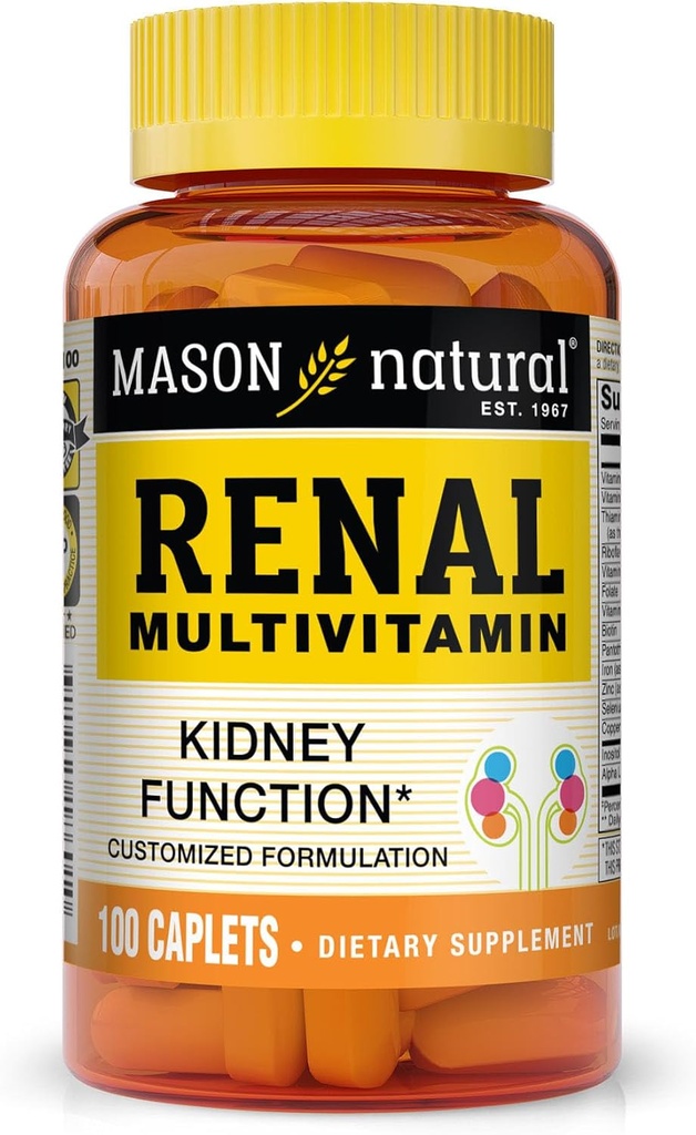 MASON NATURAL Renal Multivitamin, with ALA, Biotin, & B Vitamins for Daily Support,100 Caplets