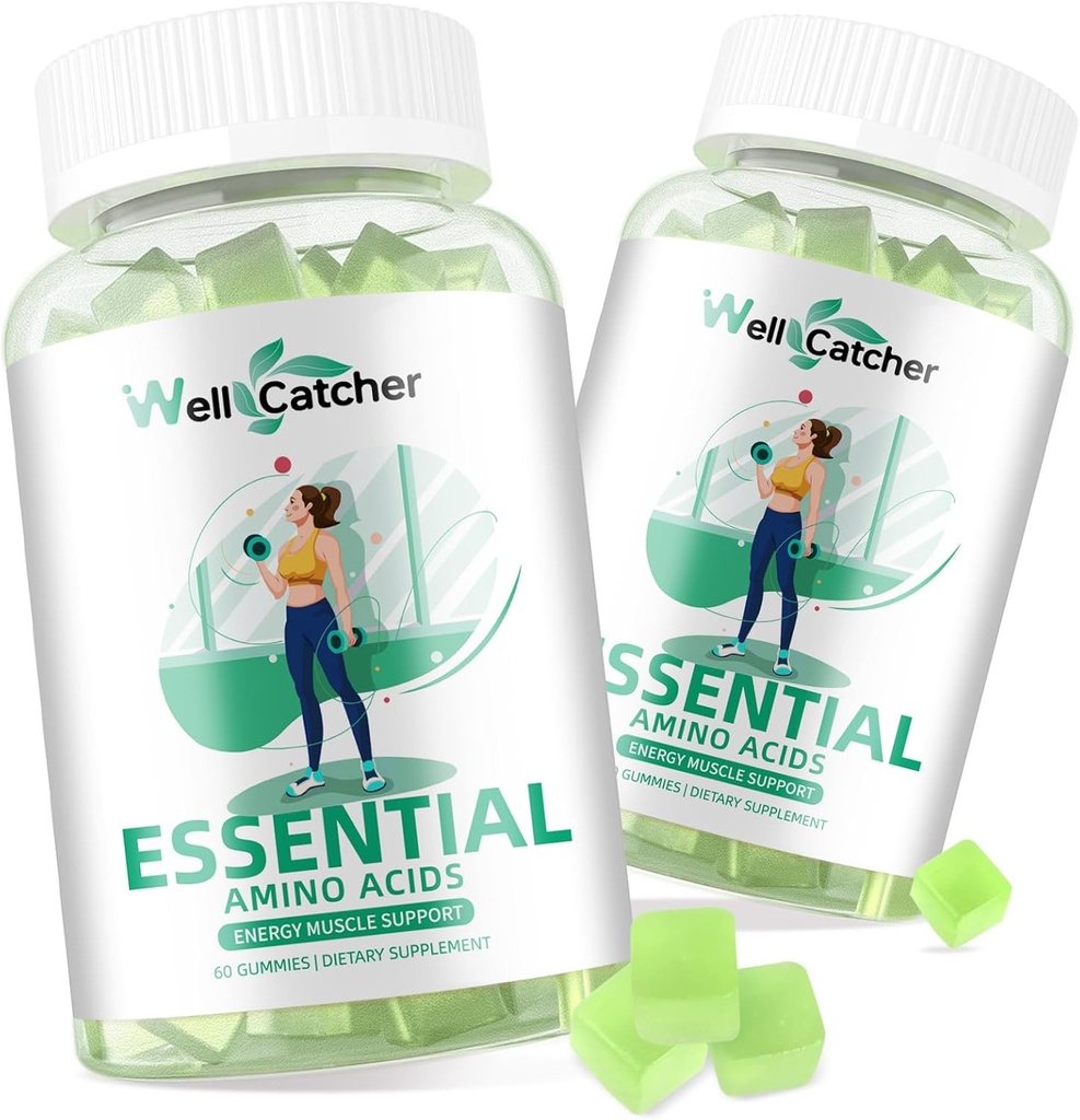 EAA Gummies Essential Amino Acids - 60 Days Supply All 9 Essential Aminos and All Branched-Chain Aminos (BCAAs) Sugar Free with Muscle Recovery Energy Support Non GMO Green Apple Flavor