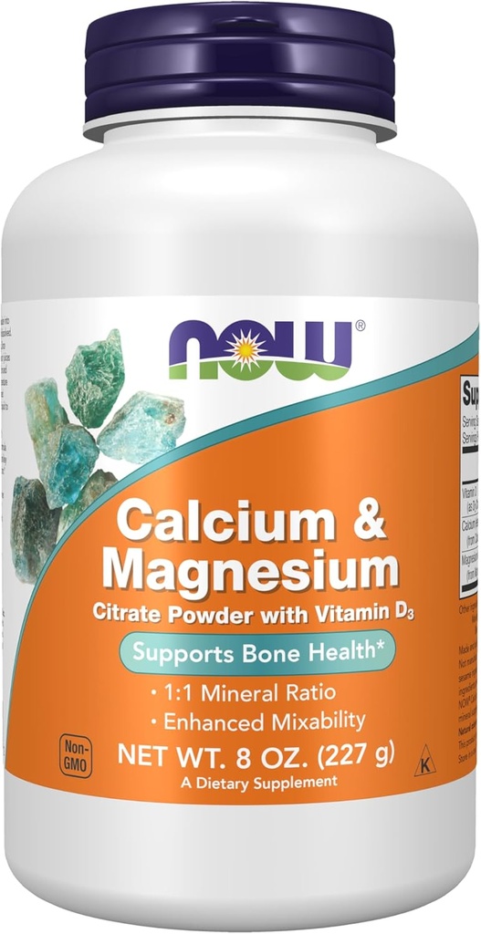 NOW Foods Supplements, Calcium & Magnesium Citrate Powder with Vitamin D3, Supports Bone Health*, 8-Ounce