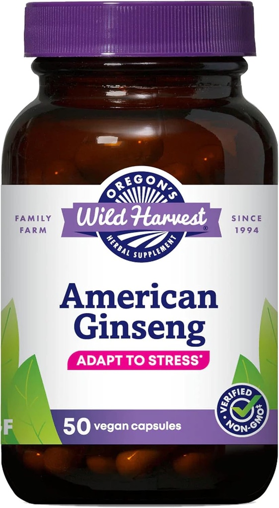 Oregon's Wild Harvest Non-GMO American Ginseng Capsules, 50 Count