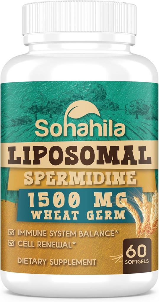 Spermidine Supplement 15 MG - 99% Purity, High Absorption, 1500 MG Fermented Wheat Germ Extract with Zinc & Thiamin, Spermidine for Men & Women - Cellular Renewal, Aging Defense, Energy, 60 Softgels