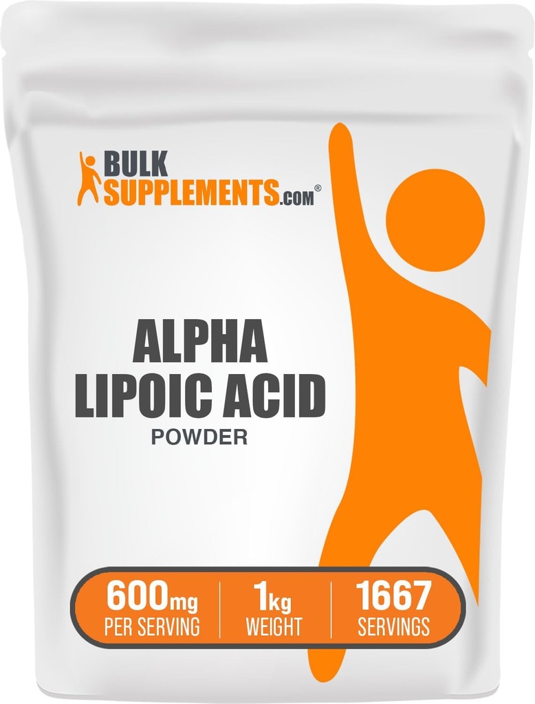 BulkSupplements.com Alpha Lipoic Acid Powder - ALA Supplement, Antioxidant Supplement - Gluten Free, 600mg per Serving, 1kg (2.2 lbs) (Pack of 1)