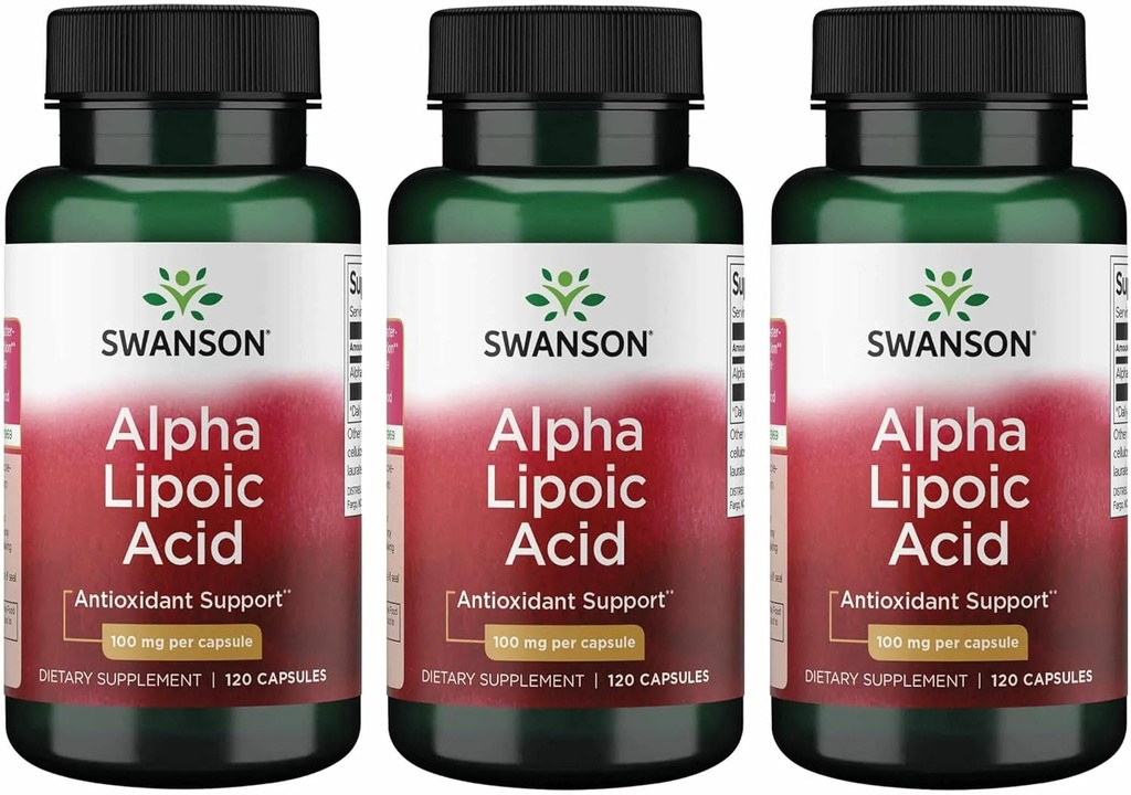Swanson Alpha Lipoic Acid - Natural Supplement Supporting Healthy Blood Pressure Levels Already Within a Normal Range - Promotes Carbohydrate Metabolism - (120 Capsules, 100mg Each) (3 Pack)