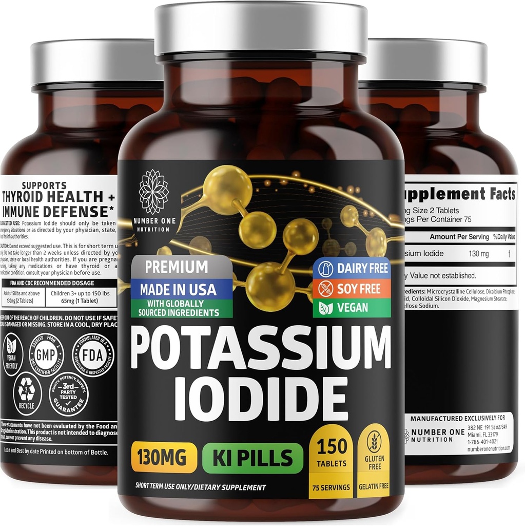 Premium Potassium Iodide Tablets, Natural KI Pills to Support Immunity, 130 mg per Serving, 150 Count