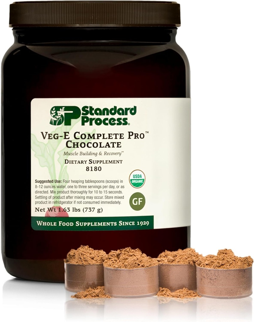 Standard Process Veg-E Complete Pro - Organic, Plant-Based Protein Powder for Muscle Building & Recovery - Supports Hair, Skin & Nails - Vegan & Gluten-Free - Chocolate, 18 Servings
