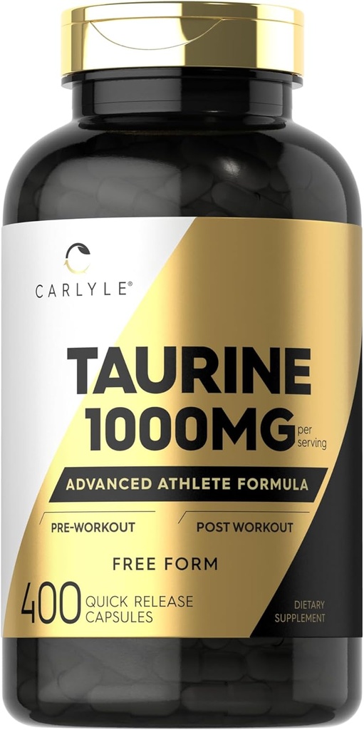 Carlyle Taurine 1000mg Capsules | 400 Count | Free Form | Non GMO, Gluten Free Supplement