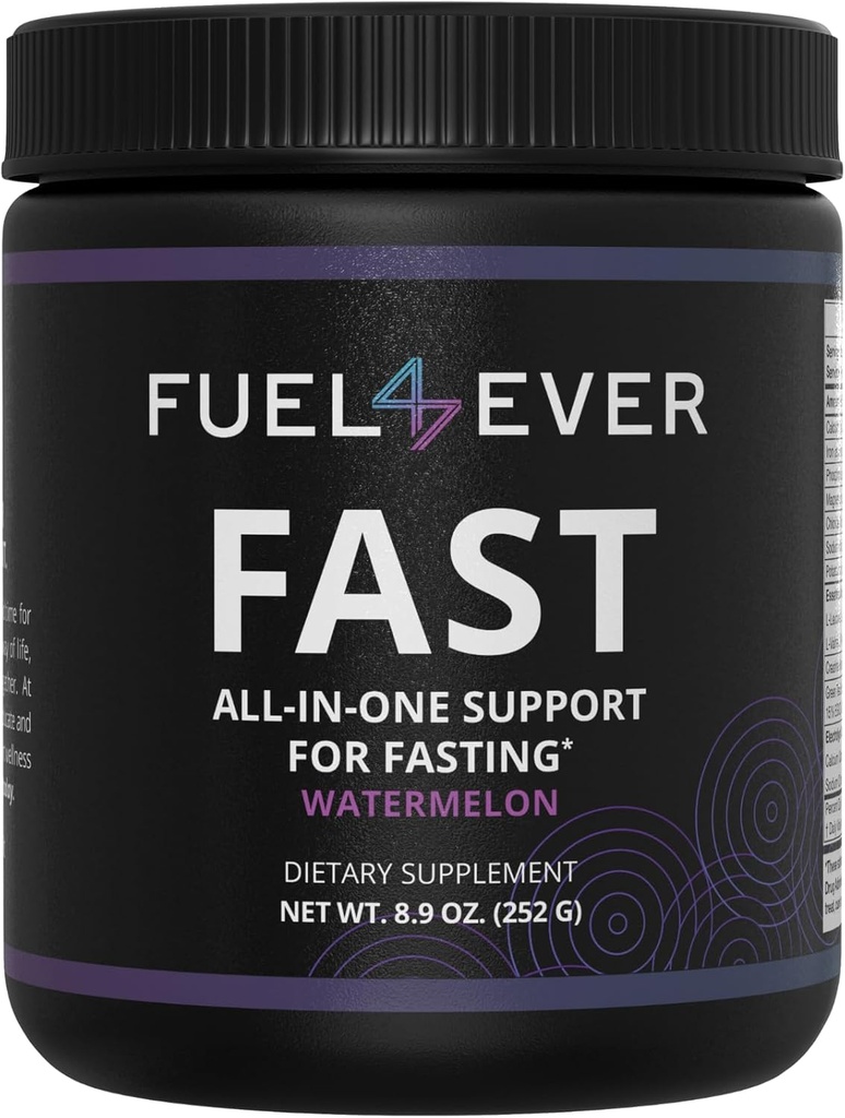 Fuel 4 Ever Fast Fasting Electrolyte Powder | with Creatine, Essential Amino Acids & Green Tea Extract | No Sugar, No Artificial Sweeteners or Ingredients | Watermelon Flavor 30 Servings