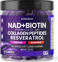 NAD+, Resveratrol, Berberine, & Biotin Anti-Aging Gummy - Hair, Skin, Nails & Joint Supplement - Collagen Peptides, Keratin, Zinc, Vitamin K2 & D3 Gummies -Regeneration- Non-GMO - Made in USA 60 Count