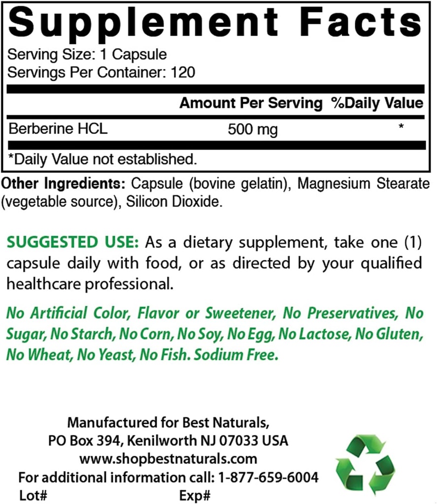 Best Naturals Berberine 500m & Quercetin 1000 mg
