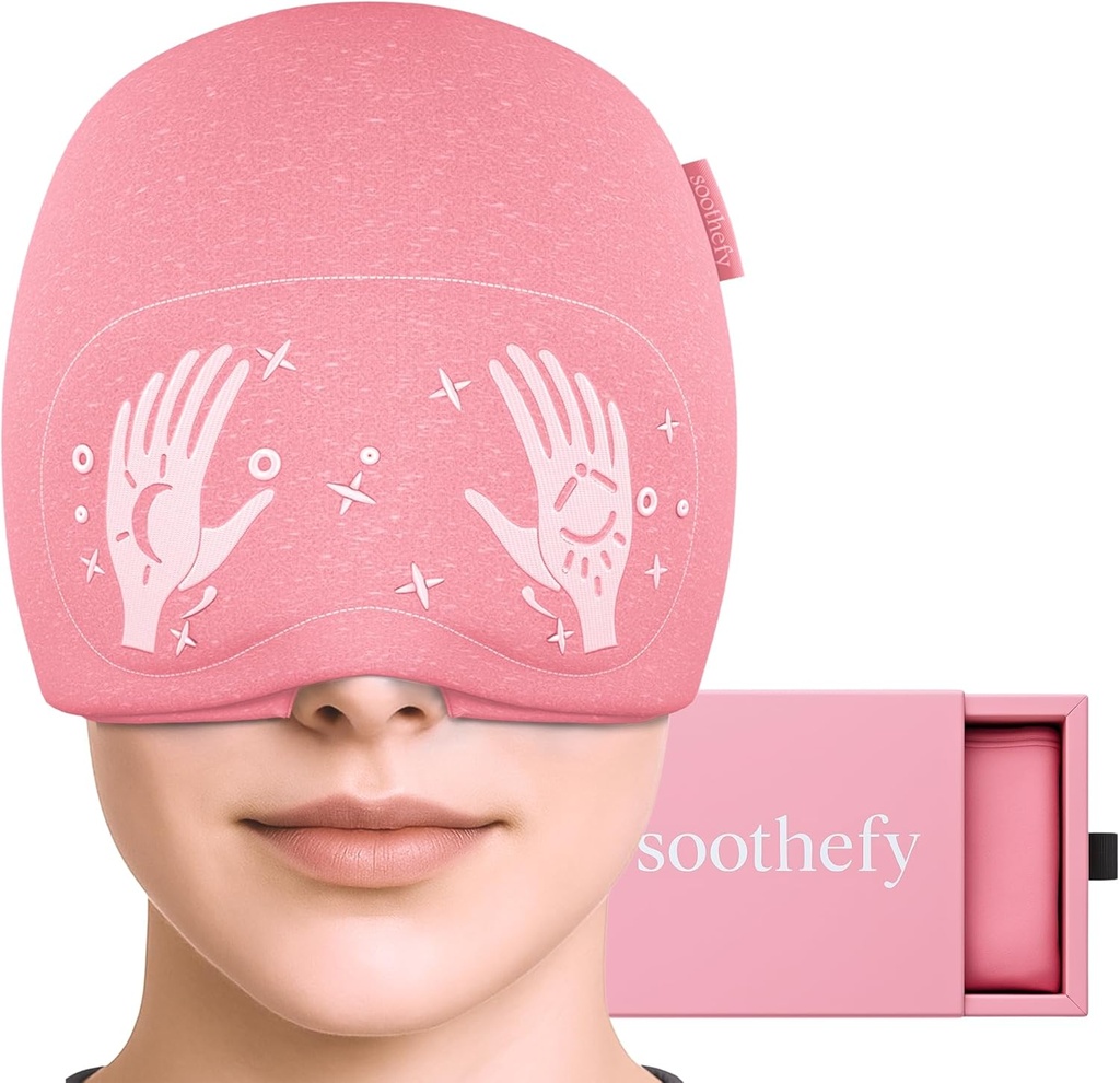 Migraine Relief Cap - Built-in Slide-Up Eye Mask - Natural Headache Relief - 360° Compression Hangover Hat with Cooling Gel for Tension and Stress