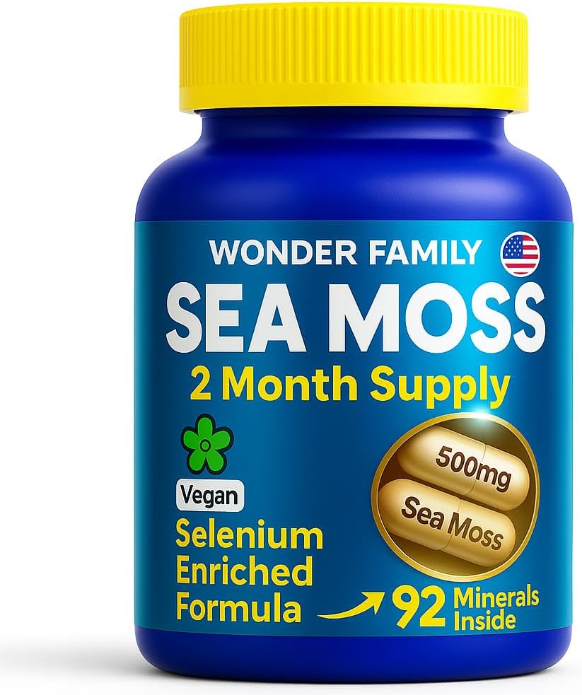 Wildcrafted Irish Sea Moss Capsules – Chondrus Crispus or True Sea Moss Advanced with Biotin, Niacinamide, Vitamins – Multimineral Supplement – Alternative to Irish Seamoss Gel – 60 Seamoss Pills