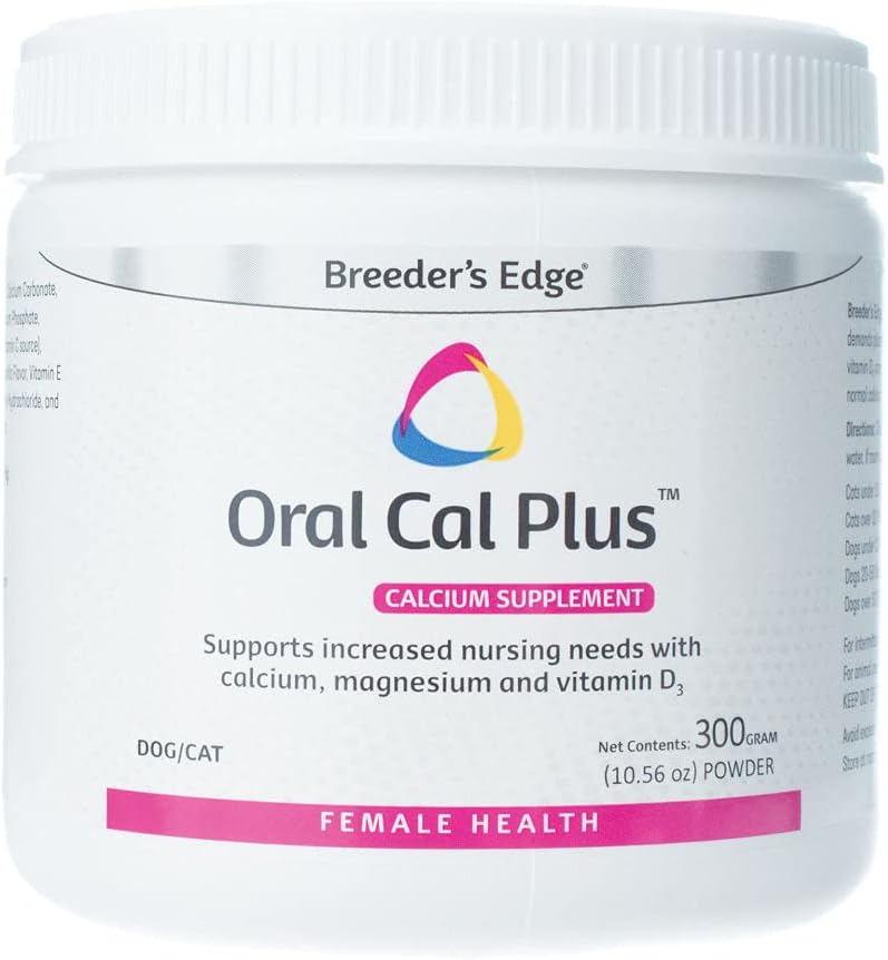 Breeder’s Edge Oral Cal Plus Powder, Calcium & Vitamin D₃ Whelping Supplement for Nursing Dogs and Cats, Supports Healthy Bones, Teeth & Lactation, 300g