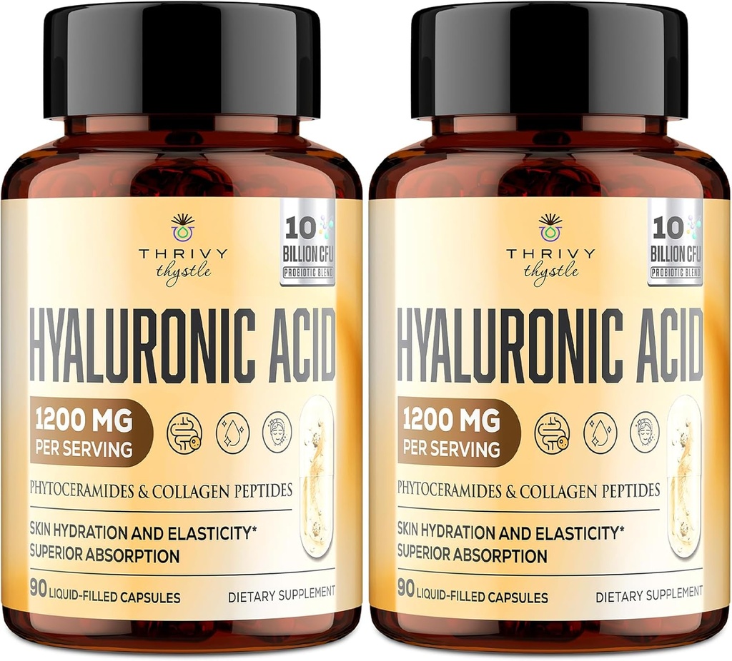 19-in-1 Hyaluronic Acid Capsules - Hylunaric Acid 1200 mg, with Collagen Peptides, Vitamin C, Phytoceramides - for Skin, Eyes, Gastrointestinal, Bones Support (2 Pack)
