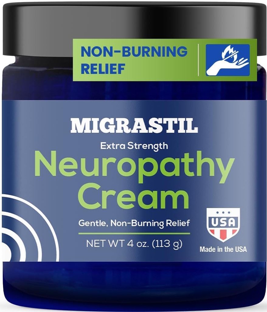 Basic Vigor Migrastil Neuropathy Relief Cream Extra Strength for Feet, Legs, and Hands. Made in The USA. Vegan and Cruelty-Free, Non-Greasy, Gentle, Non-Burning with Cooling Effect (4 oz.)