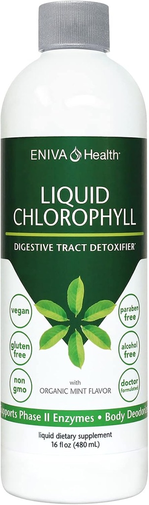 Eniva Health Liquid Chlorophyll Vegan | Immunity | Detox & Cleanse | Clear Skin | Energy Boost | Gut Health | Internal Deodorant | USA Manufacture | Mulberry Source | Mint |16 Fl Oz Bottle