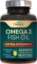 Omega 3 Fish Oil Supplement 2400 mg - Triple Strength EPA & DHA Fish Oil Omega 3, Essential Fatty Acids Supplement Softgels, Brain & Heart Health Support Supplements, Gluten Free Non-GMO, 120 Softgels