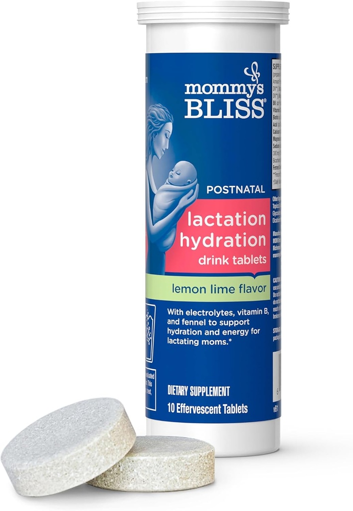 Mommy's Bliss Lactation Hydration Drink Tablets, Lemon Lime Flavor, Electrolytes + B Vitamins, 1 Pack (10 Tablets)