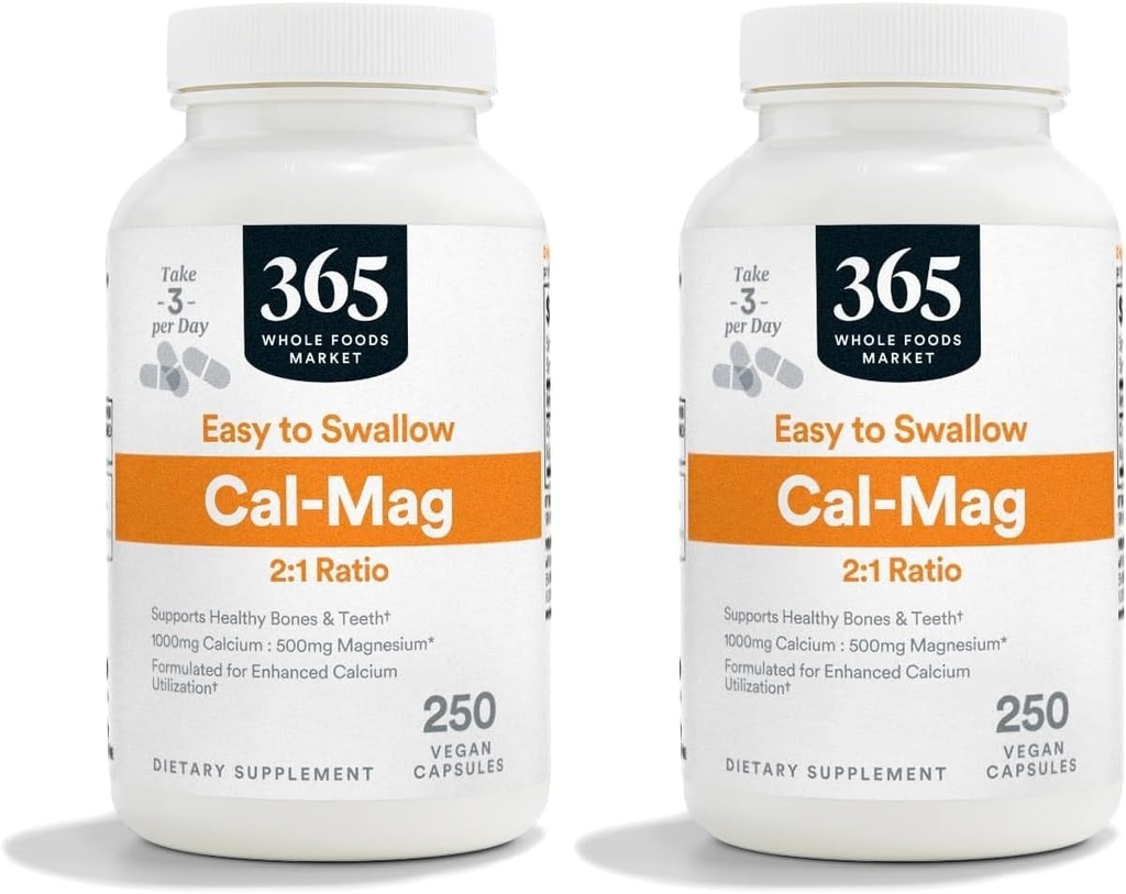 365 by Whole Foods Market, Calcium 1000Mg Magnesium 500Mg Easy Swallow, 250 Veg Capsules (Pack of 2)