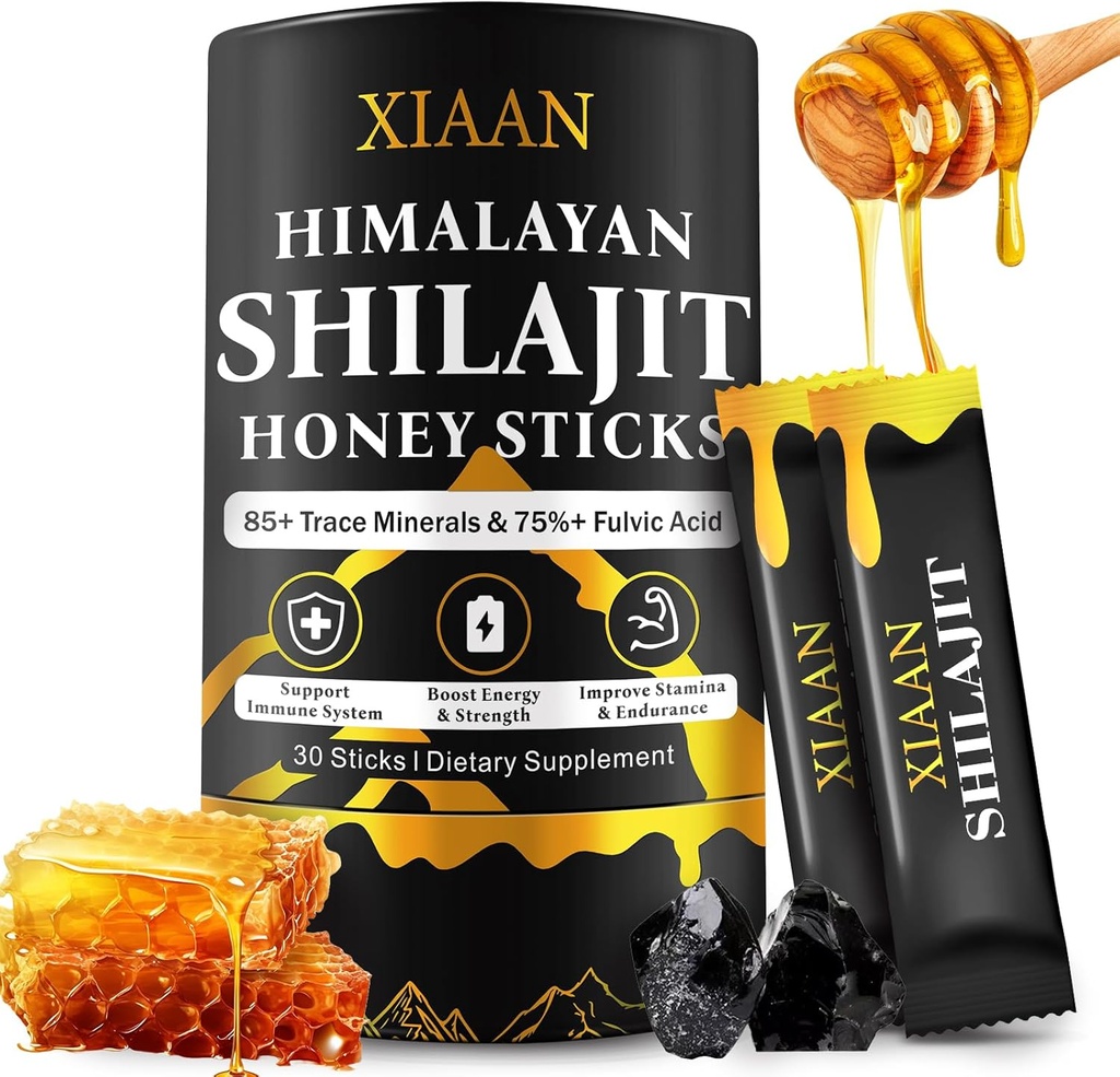 Shilajit Honey Sticks for Men & Women, Pure Himalayan Honey Shilajit with 85+ Trace Minerals, 75%+ Fulvic Acid for Energy Boost, Immune Support 30 Sticks