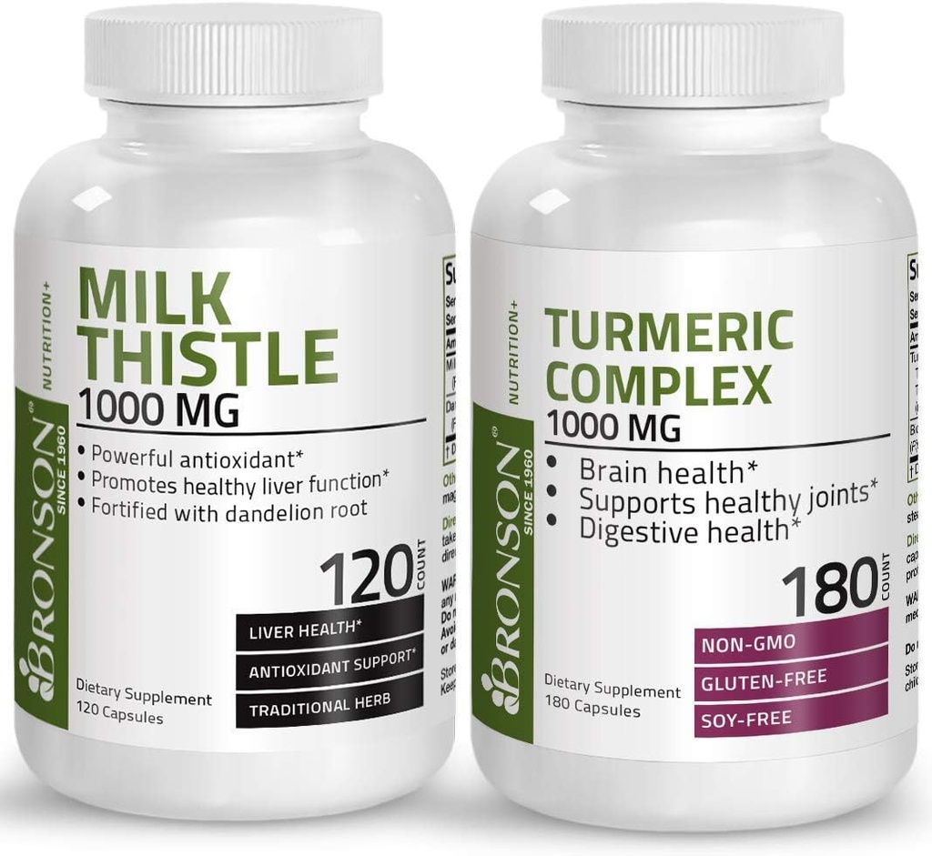 Bronson Turmeric Curcumin with BioPerine High Potency Joint Support + Milk Thistle 1000mg Silymarin Marianum & Dandelion Root