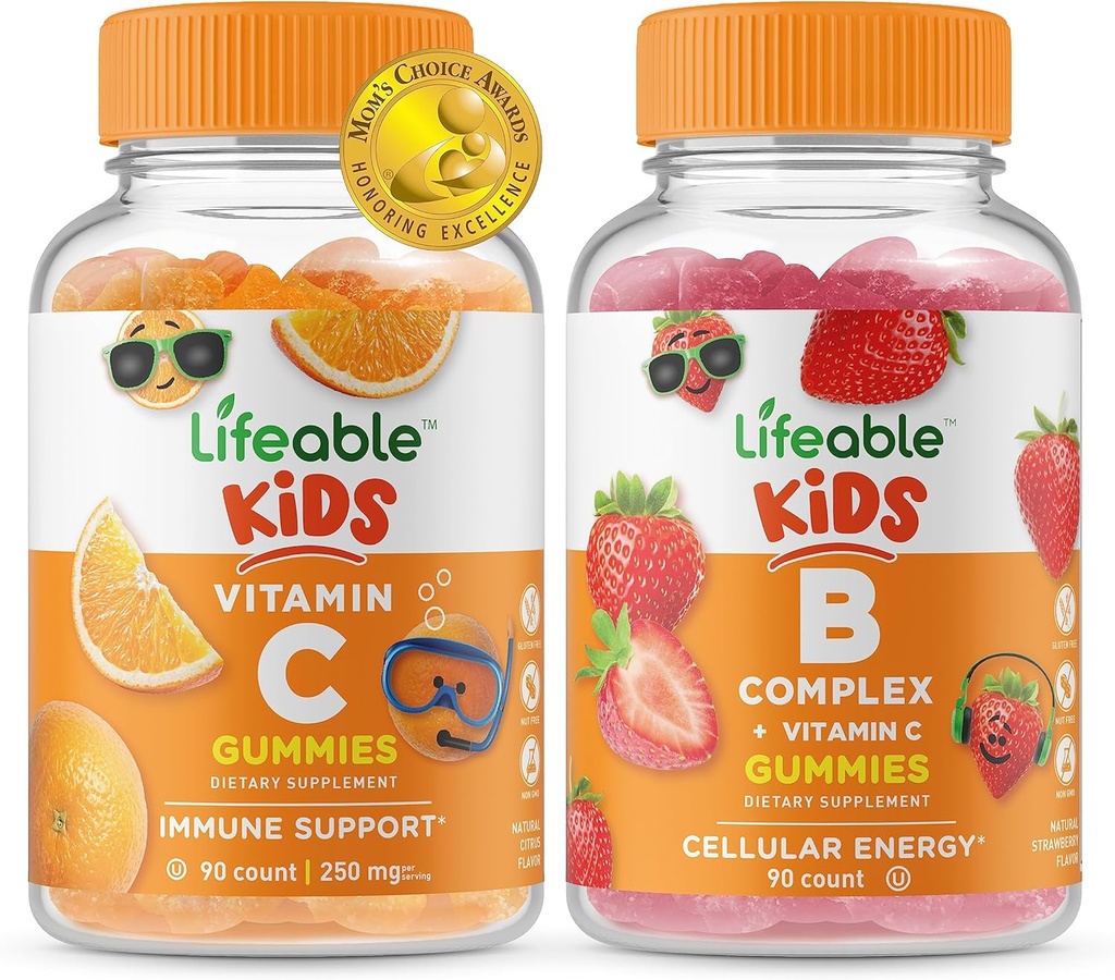 Lifeable Vitamin C Kids + B Complex Kids, Gummies Bundle - Great Tasting, Vitamin Supplement, Gluten Free, GMO Free, Chewable Gummy