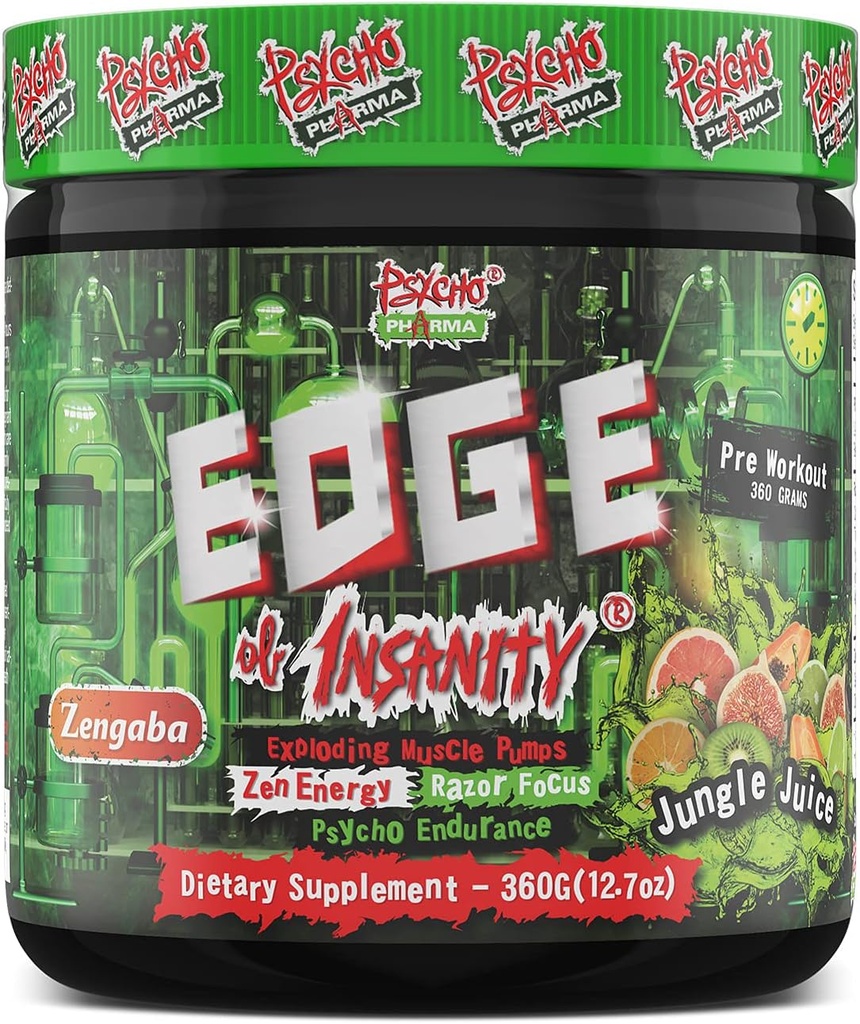 Psycho Pharma Strongest High Stim Preworkout Powder - Edge of Insanity - Most Intense Pre Workout Supplement for Pumps, Strength, Energy and Feel Good Focus. Rivals Famous PWOs of The Past