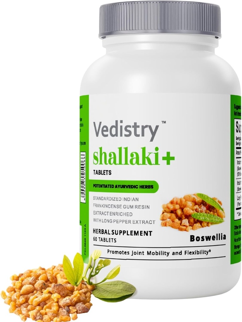Shallaki Boswellia Serrata Extract Supplements, Herbal Tablets for Bone & Joint Wellness, Ayurvedic Joint Support with Shallaki & Piperine, Herbal Supplement for Knee & Back Pain- 60 Tablets