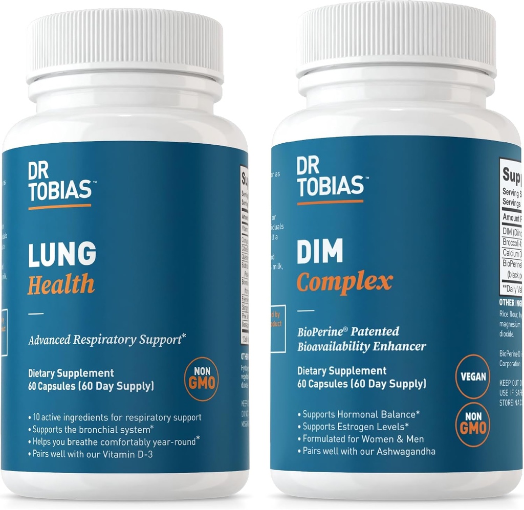 Dr. Tobias Lung Health & DIM Complex Supports Lung Cleanse & Detox Formula, Estrogen Detox & Balance Complex, for Men & Women, Non-GMO