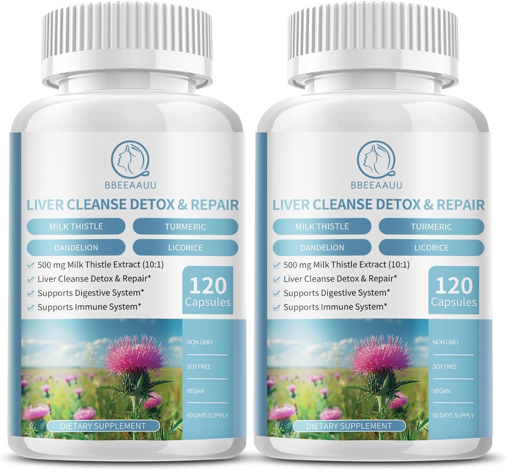 (2 Pack) Milk Thistle Supplement Capsules, Liver Health Formula, with Dandelion Root, 10:1 Extract, for Liver Detox Cleanse Support, Digestive & Immune System，240 Count