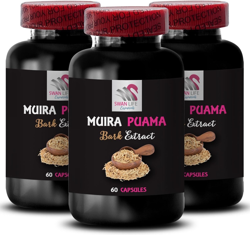 Daily Recharge - MUIRA PUAMA BARK EXTRACT - Enhancement, Herbal Lift, Strength Flow, Botanical Drive, Energizing Source, Energizing Blend, Energizing Blend, Performance Activation 3 Bottles 180 Caps