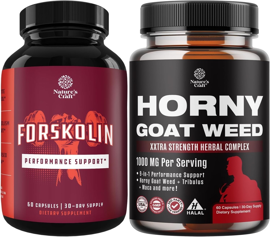 Bundle of Pure Forskolin Extract Supplement for Enhanced Energy for Adults-Plant-Based Energy Supplements and Horny Goat Weed Extract Complex for Enhanced Energy and Stamina