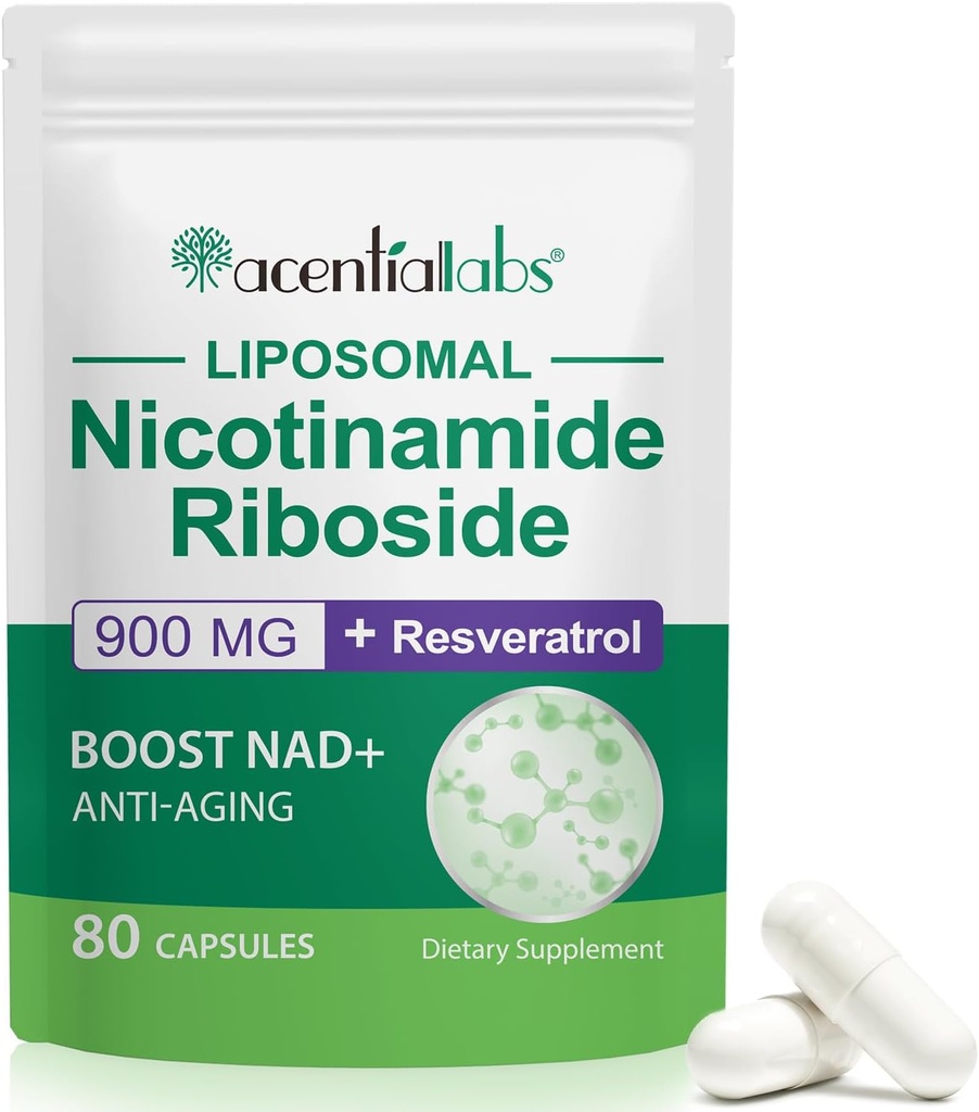NAD Supplement, 900MG Liposomal Nicotinamide Riboside, Liposomal Resveratrol, Quercetin, High Purity NAD+ Supplement for Energy, Support Cellular Health, Stamina & Healthy Aging, 80 Capsules