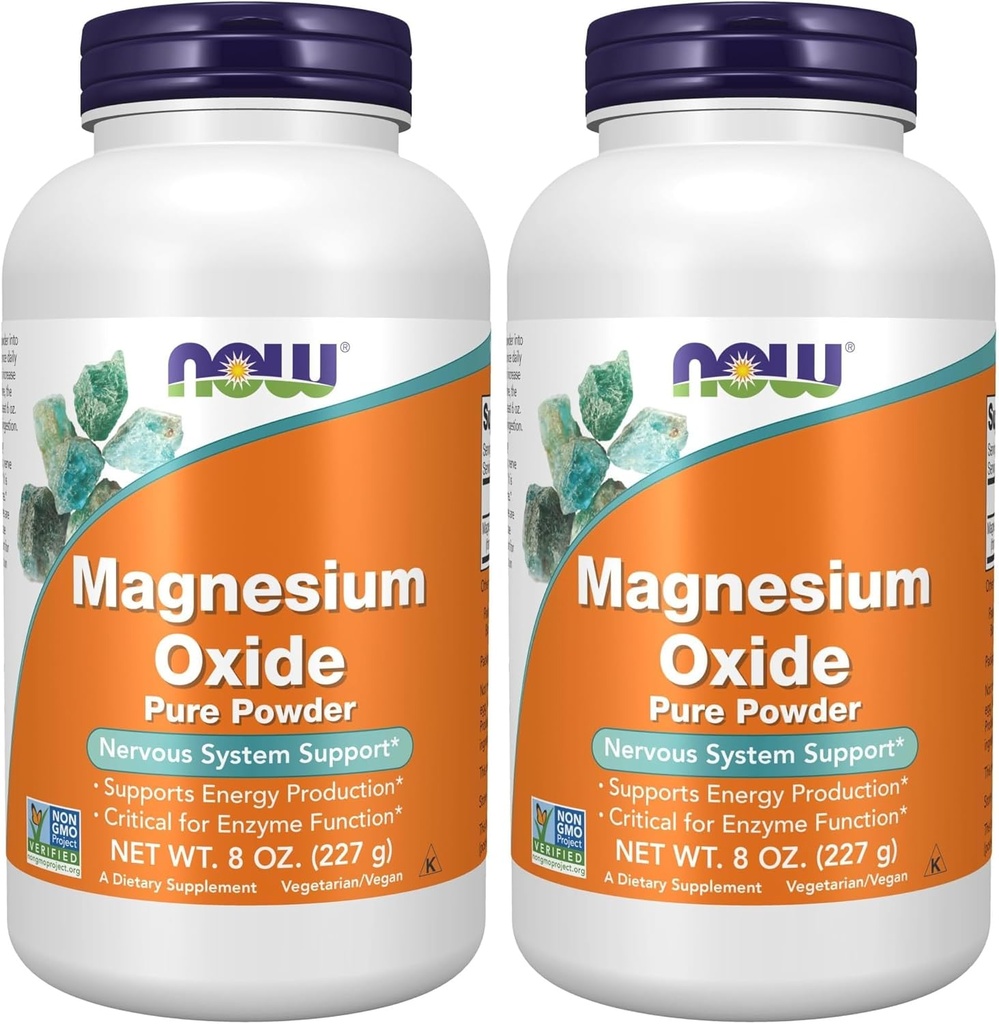 NOW Supplements, Magnesium Oxide, Enzyme Function*, Nervous System Support*, 8-Ounce (Pack of 2)