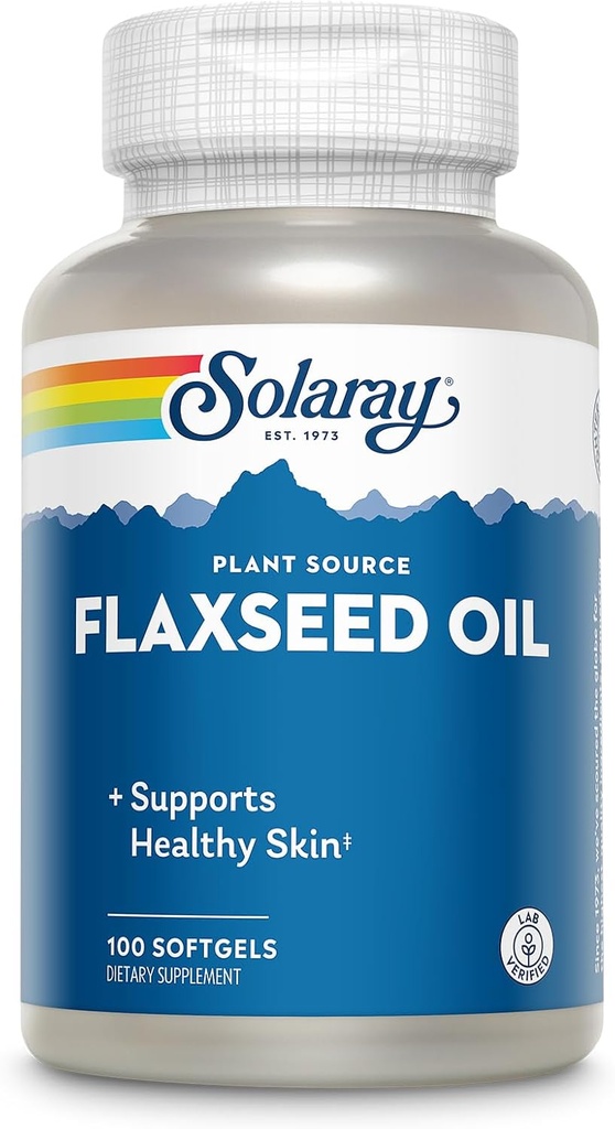 SOLARAY Flaxseed Oil 3000 mg with Omega 3 6 9, Flax Seed Softgels for Skin Health, Triple Omega Supplement, Non-GMO, Gluten Free, Lab Verified - 60-Day Guarantee - 33 Servings, 100 Softgels
