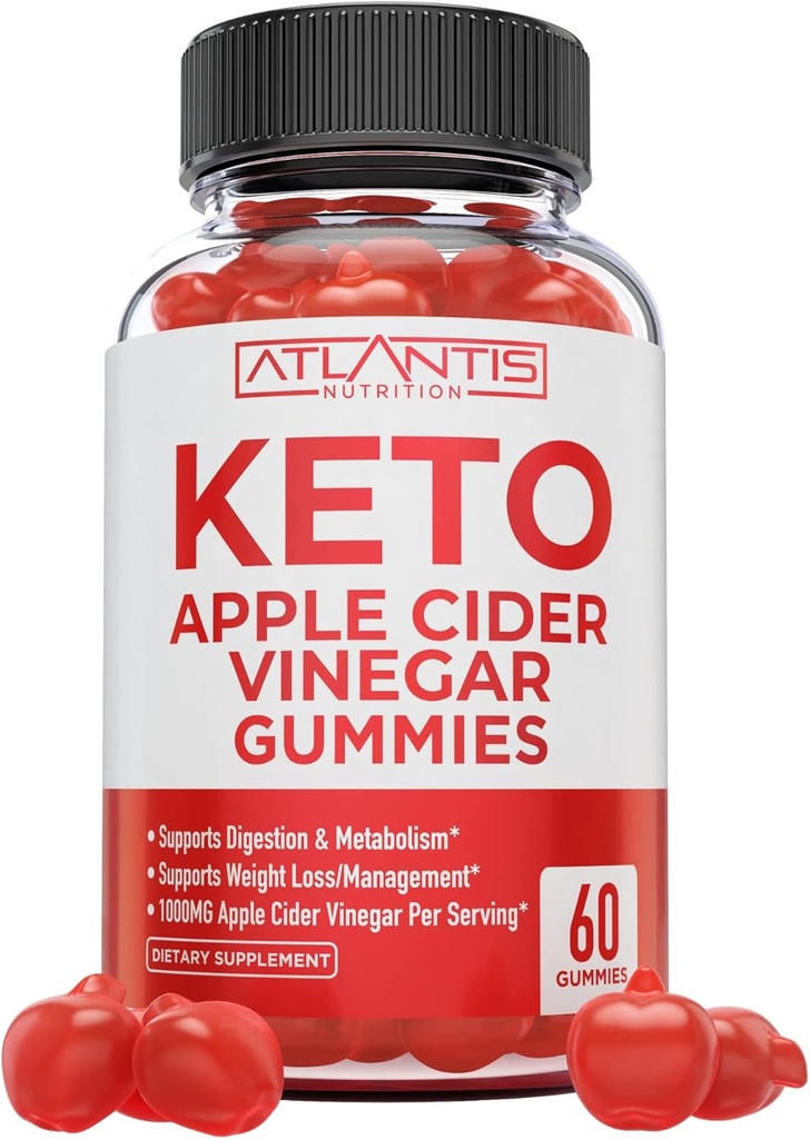 Atlantis Nutrition Keto ACV Gummies for Weight Loss - Apple Cider Vinegar Gummies Formulated to Support Advanced Weight Loss, Digestion, Detox & Cleansing, Made with 1000MG ACV Per Serving - 60 Count
