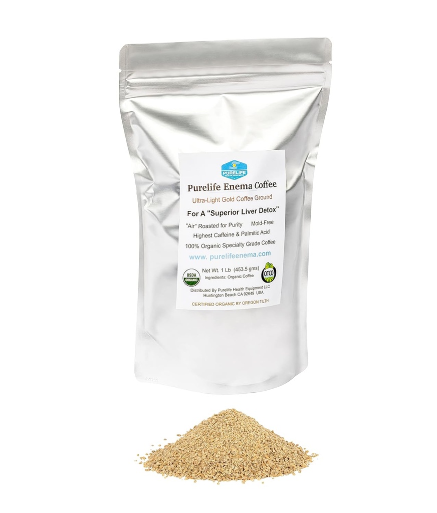 Purelife Enema Coffee - 1 Lb Organic Ultra LIght "Gold" Enema Coffee- Third Party Lab Tested -Contaminant Free - Specialty Grade Pre-Ground - Gerson Accepted for Superior Liver Detoxification