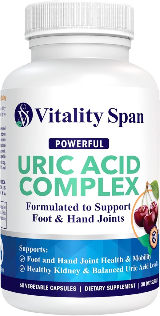 Uric Acid Cleanse with Turmeric, Tart Cherry, Chanca Piedra, Celery Seed, Milk Thistle, Bromelain, for Men and Women, 60 Vegetarian Capsules, Made in USA