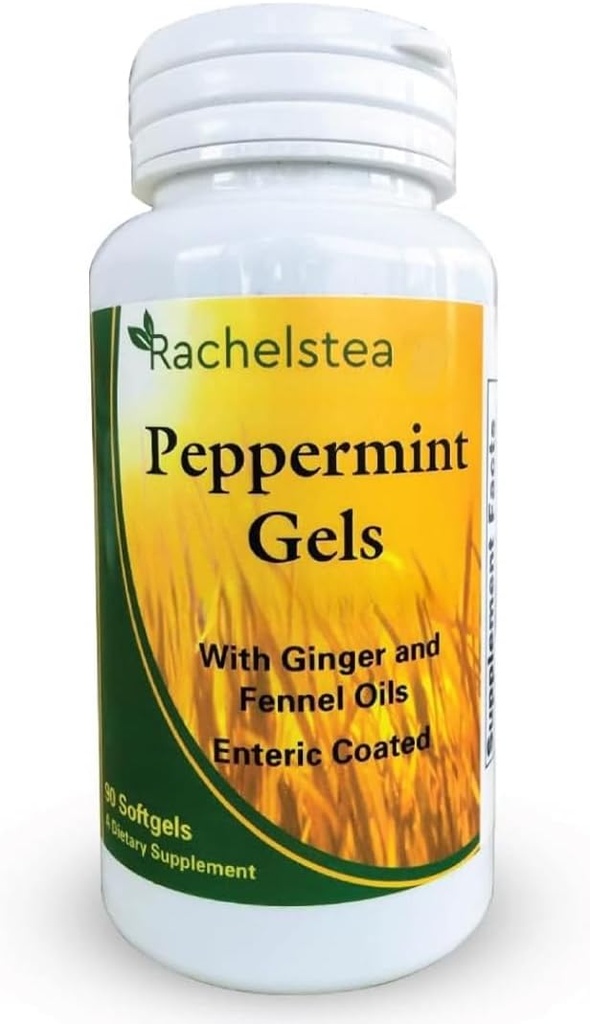 Rachelstea Peppermint Gels: 90 Enteric Coated softgels with Ginger and Fennel Oils from