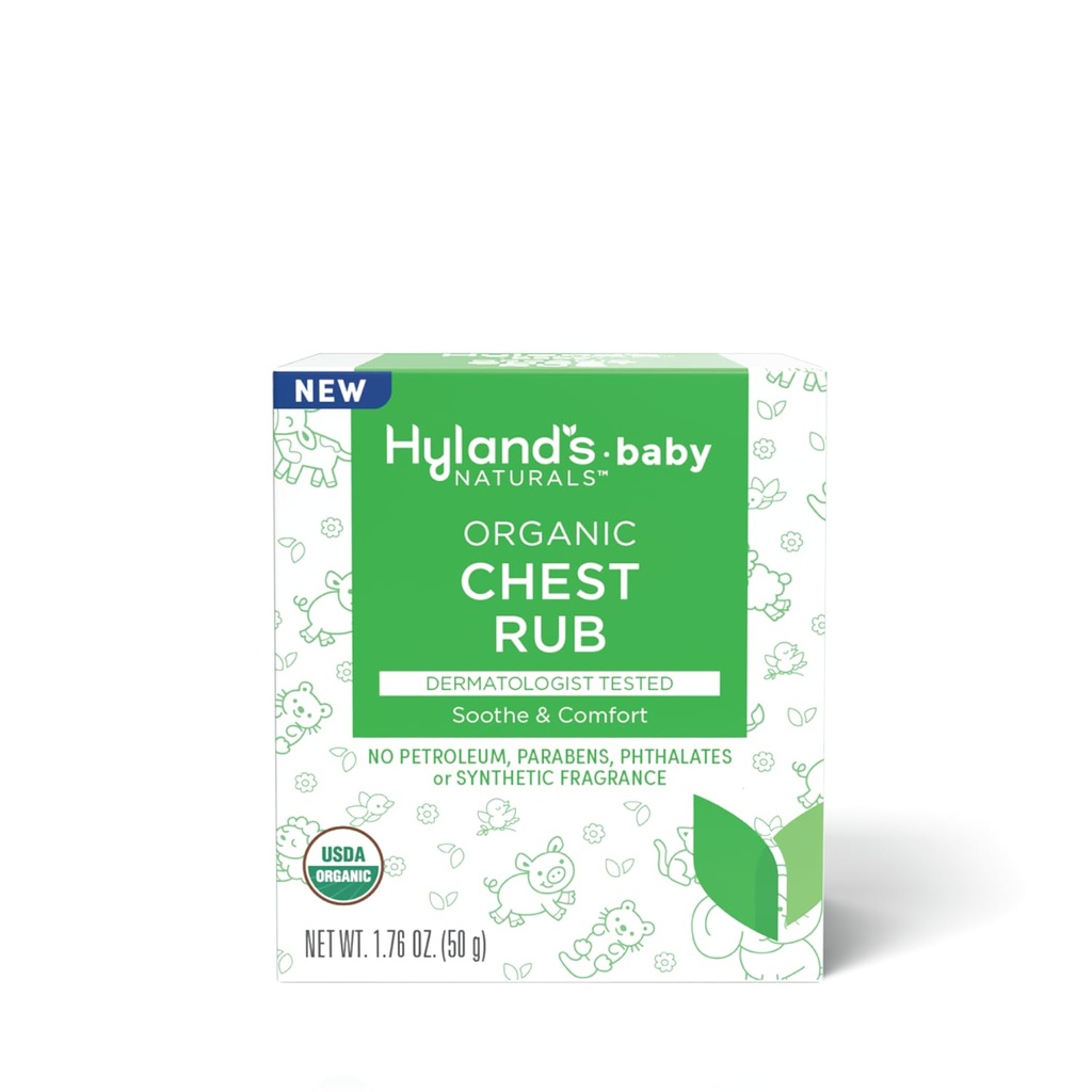 Hyland's Baby Organic Chest Rub, Soothe and Comfort, with Organic Lavender, Peppermint, and Chamomile Flower Oil, Safe and Gentle, Dermatologist Tested, 1.76 Oz, Infant