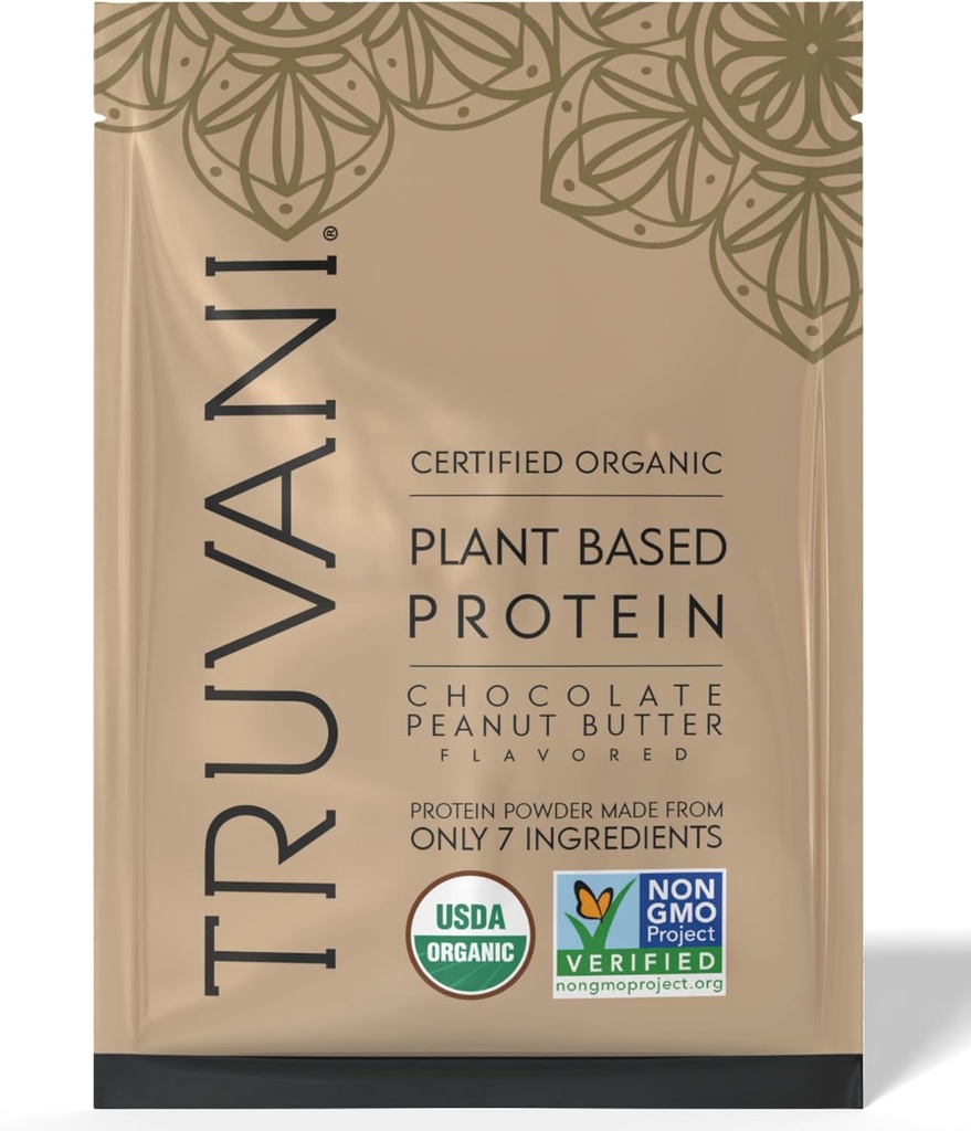 Truvani Vegan Pea Protein Powder | Chocolate Peanut Butter | 20g Organic Plant Based Protein | 1 Serving | Keto | Gluten & Dairy Free | Low Carb | No Added Sugar