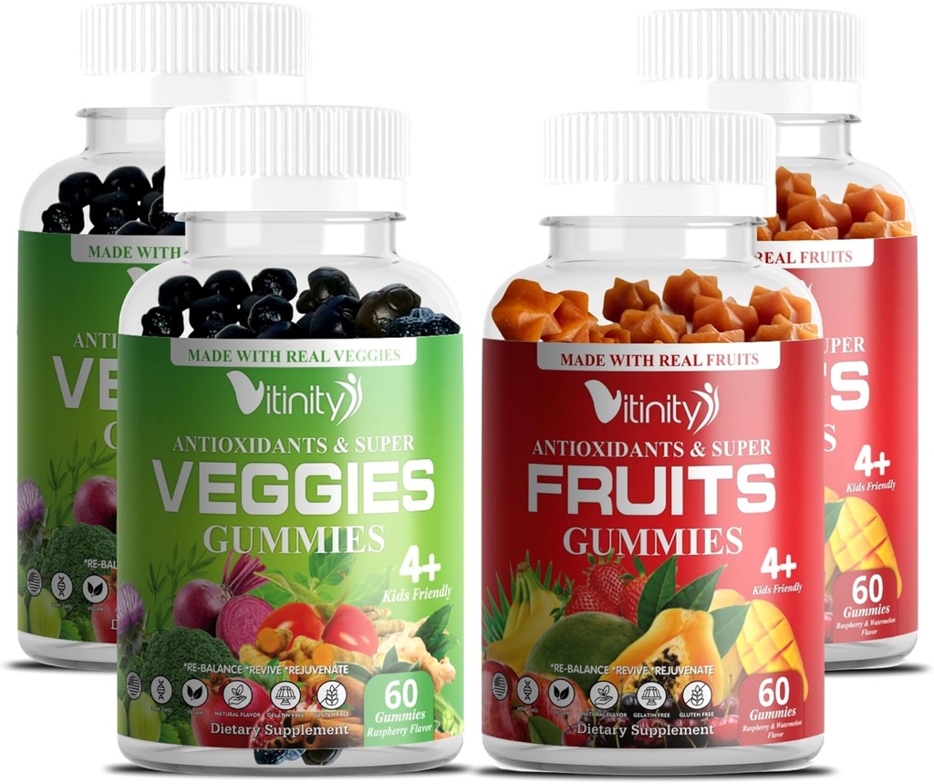 VITINITY Made with Real Fruit and Real Veggie Gummies - Superfood Vegetable Vitamin Supplement for Women,Men & Kids - with a Blend of Fruit and Greens for Daily Health (60-Day Supply)