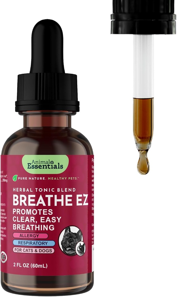 Animal Essentials Breathe EZ for Dogs & Cats - Pet Respiratory Support Supplement, Clear & Easy Breathing, Healthy Respiration, Herbal Formula - 2 Fl Oz