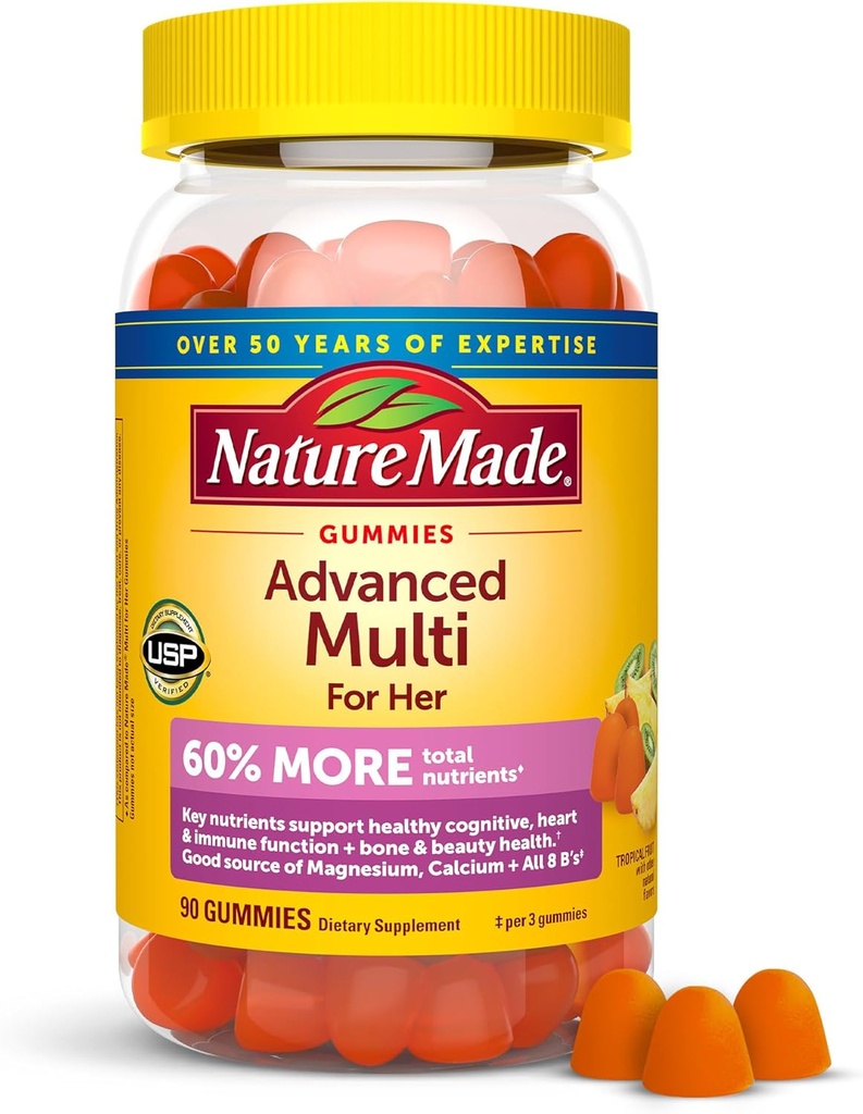 Nature Made Advanced Womens Gummy Multivitamins with Magnesium Citrate, Calcium, B Vitamins, Multivitamin Gummies for Women, 90 Multi Vitamin Gummies, 30 Day Supply
