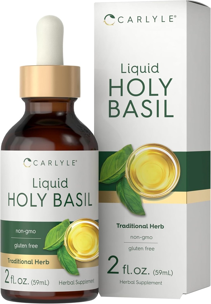 Carlyle Holy Basil Tincture | 2 Fl Oz | Liquid Extract Supplement | Tulsi Leaf | Vegetarian Drops | Non-GMO, Gluten Free