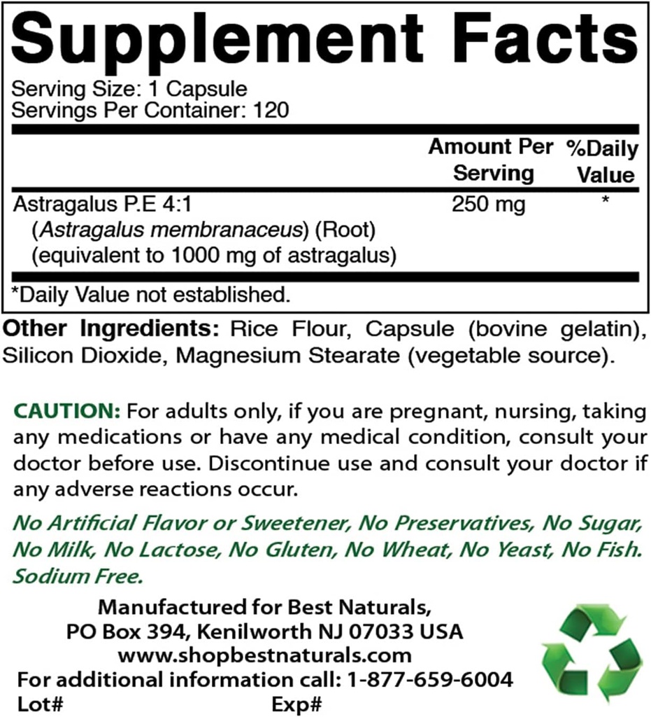 Best Naturals Astragalus 1000 mg & Vitamin K2 (MK7) with D3