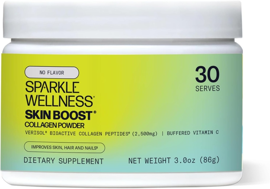 Sparkle Wellness VERISOL Bioactive Hydrolyzed Collagen Peptides | Collagen Powder Supplement with Vitamin C for Skin, Hair & Nail Health | Skin Boost (No Flavor) [30-Serves]