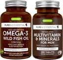 High Absorption Omega-3 Wild Fish Oil + Methylated Men's Multivitamin Bundle, 1000mg EPA & DHA 180 Softgels + Sustained Release Multivitamin 180 Tablets, by Igennus