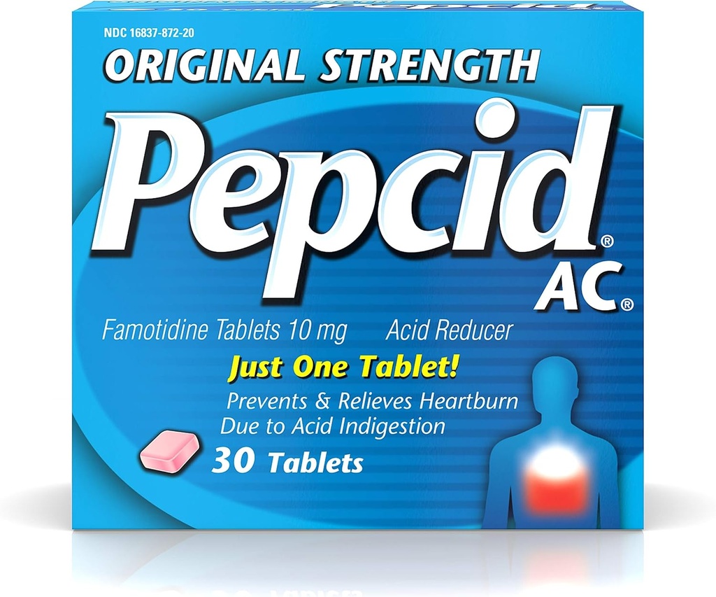 Pepcid AC Original Strength, 10 mg Famotidine for Heartburn Prevention & Relief, 30 ct